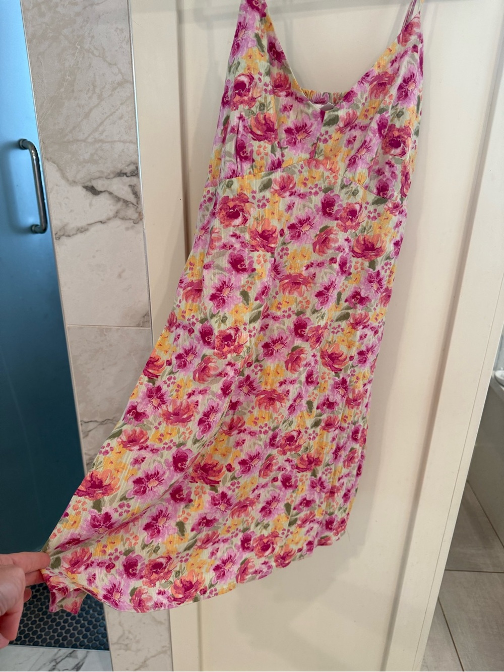 Abound Floral A-Line Dress in Pink, Yellow & Green